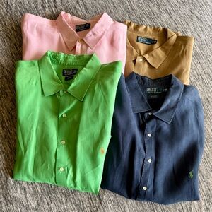 EUC (3) 100% Linen & (1) Silk/Cotton/Linen Polo Button Down Shirts 4XB